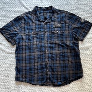 Harley-Davidson Blue and Gray Casual Button Down Shirt Size 2XL